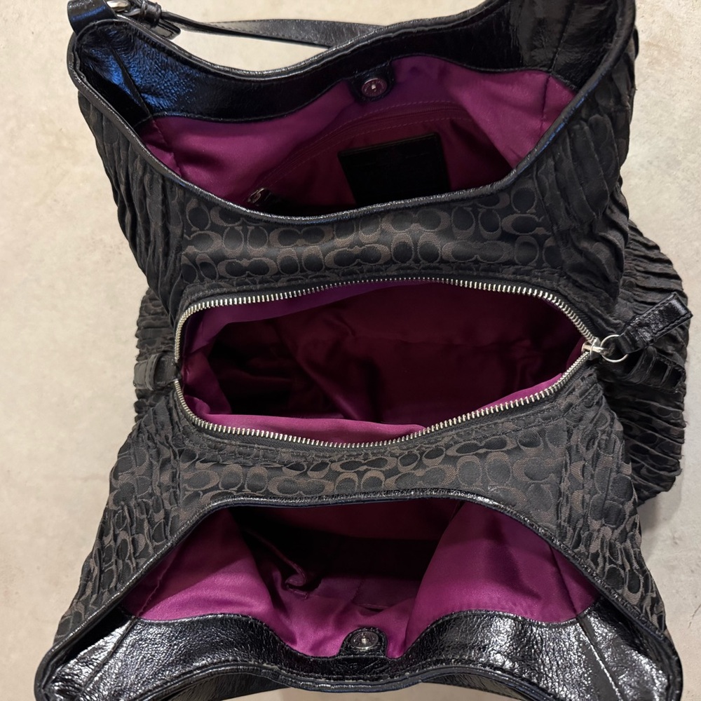 COACH Madison Maggie 18886 Black Signature Pleated Hobo Shoulder Bag - Picture 7 of 15